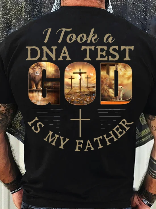 Men's Christian DNA Test God is My Father Crew Neck Casual Cotton T-Shirt