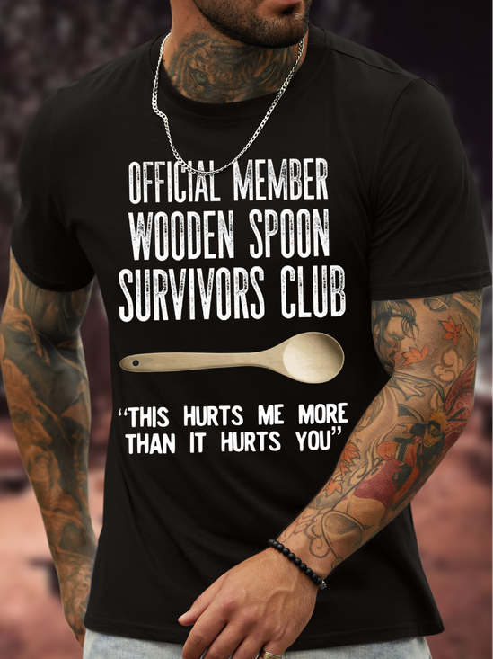 Men's Official Member Wooden Spoon Survivors Club This Hurts Me More Than It Hurts You Funny Graphic Printing Text Letters Cotton Loose Casual T-Shirt