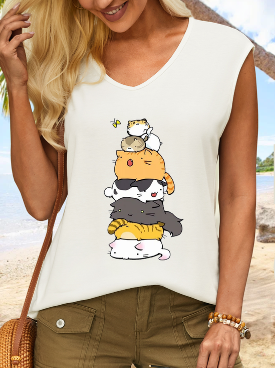 Women's Cute Cats Animal Lover Simple Tank Top