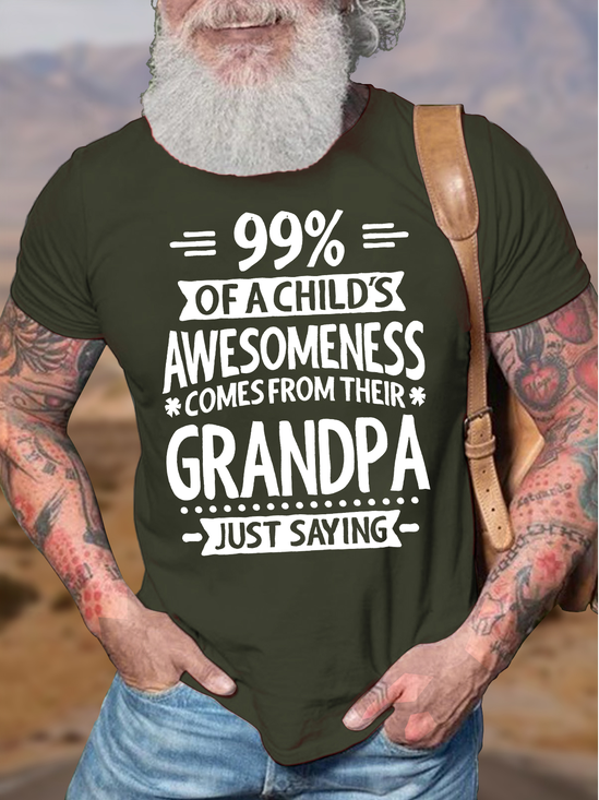 Men's 99% Of A Child'S Awesomeness Comes From Their Grandpa Just Saying Funny Graphic Printing Father's Day Gift Casual Text Letters Cotton T-Shirt