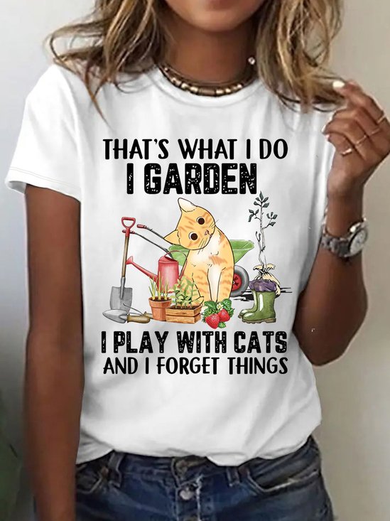Women's Casual Cat Lover Crew Neck T-Shirt