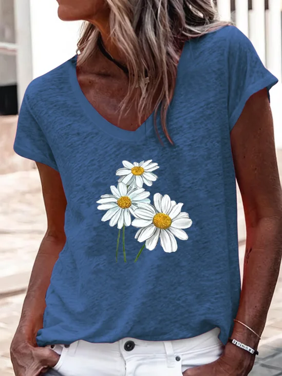 Women's Flower Print Casual T-Shirt