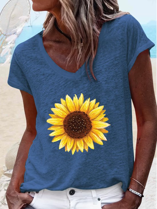 Women's Sunflower V Neck Casual T-Shirt
