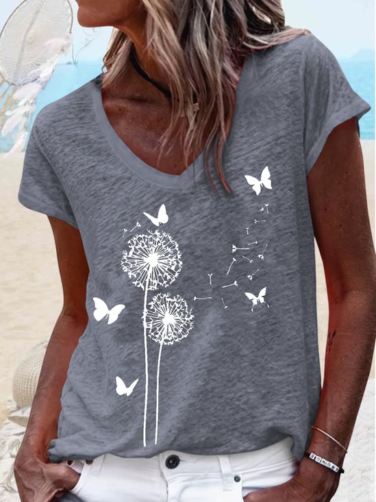 Women's Butterfly Dandelion Casual Cotton-Blend T-Shirt
