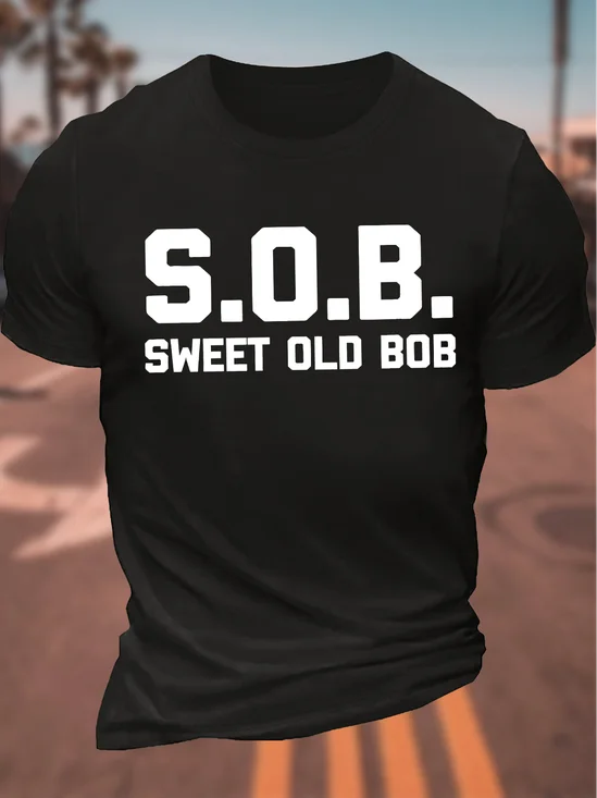 Men's Funny SOB Sweet Old Bob Graphic Printing Cotton Casual Text Letters Crew Neck T-Shirt