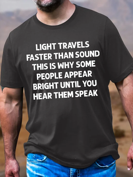 Men's Cotton Light Travels Faster Than Sound Crew Neck Casual T-Shirt