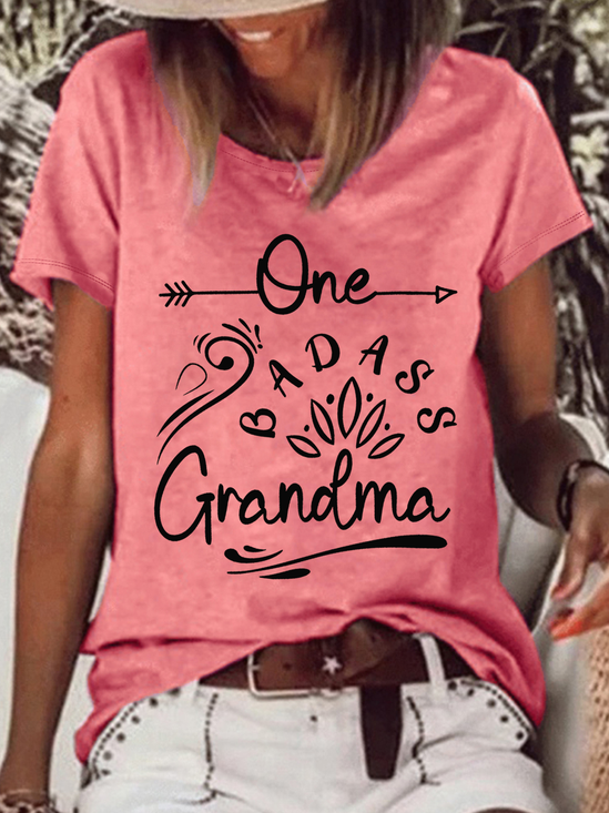 Women's Badass Grandma Text Letters Loose T-Shirt