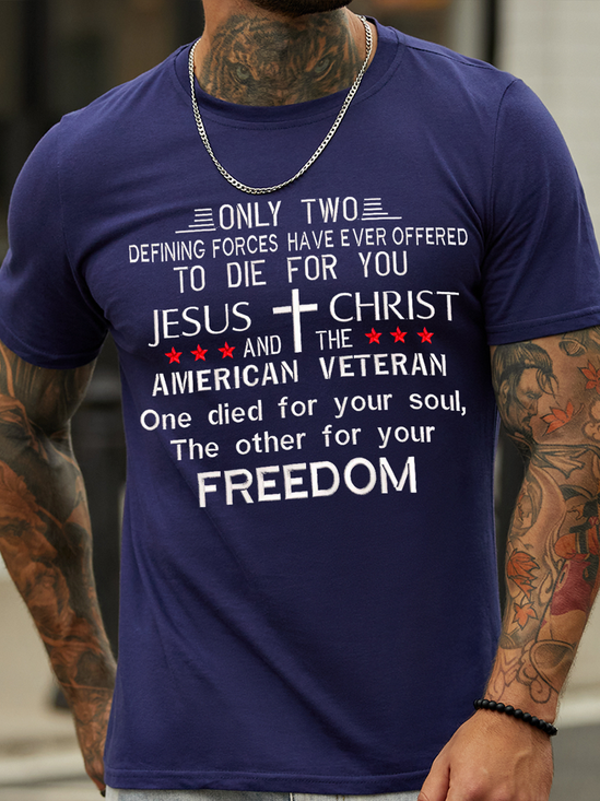 Men's Jesus Christ And American Veteran Casual Cotton T-Shirt