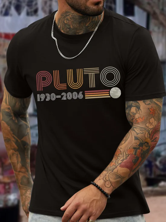 Men's PLUTO Casual Cotton Crew Neck Text Letters T-Shirt