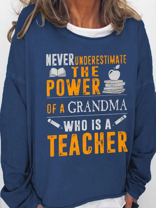 Women's Grandma Crew Neck Casual Cotton-Blend Sweatshirt