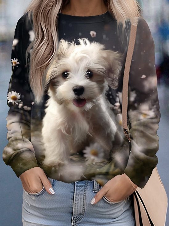 dog print casual sweatshirt