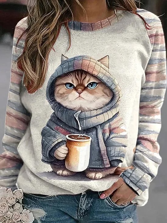 Plus size Casual Cat Loose Sweatshirt