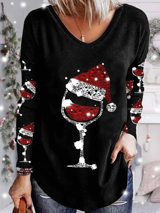 Plus size Loose Christmas V Neck Casual T-Shirt