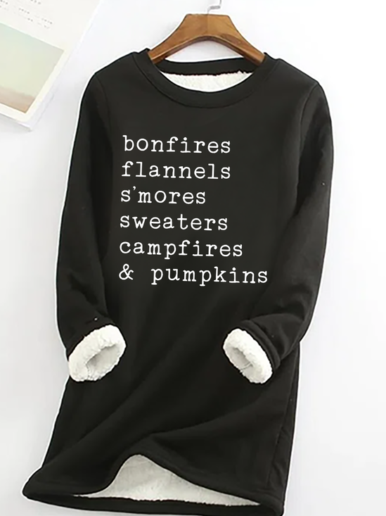 Women's Bonfires Flannels S'mores Sweaters Campfires And Pumpkins Printed Casual Fleece Sweatshirt