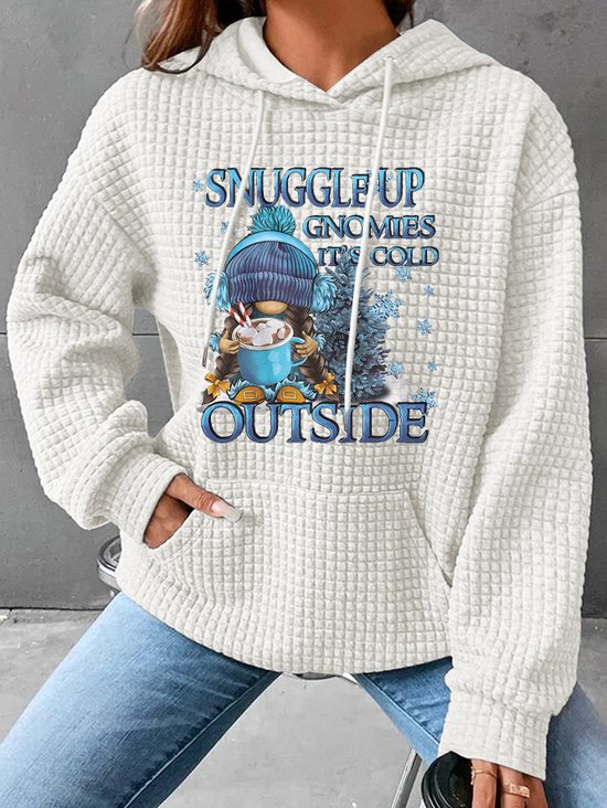 Snuggle Up Gnomies It's Cold Outside Loose Simple Christmas Cotton-Blend Hoodie