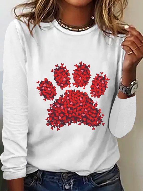 Cotton-Blend Simple Dog Heart Regular Fit Long Sleeve Shirt