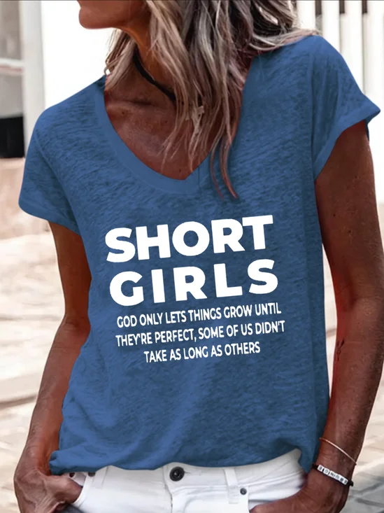 Women's Short Girls Funny Casual V Neck T-Shirt