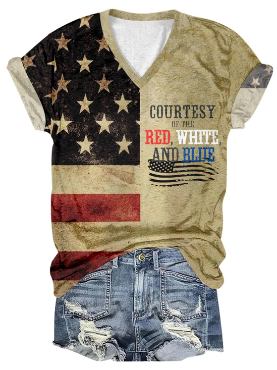 Women's Courtesy of The Red White And Blue Print T-Shirt Print Crew Neck Casual T-Shirt