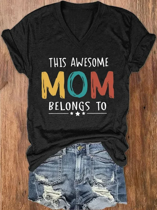 Women's This Awesome Mom Belongs To Printed T-Shirt