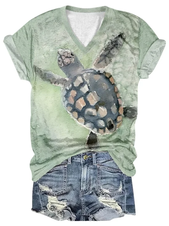 Casual Turtle Crew Neck Loose T-Shirt