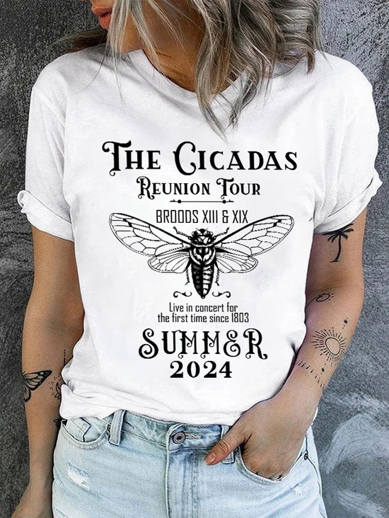 The Cicada Reunion U.S Tour 2024 Cicada Casual Text Letters Cotton T-Shirt