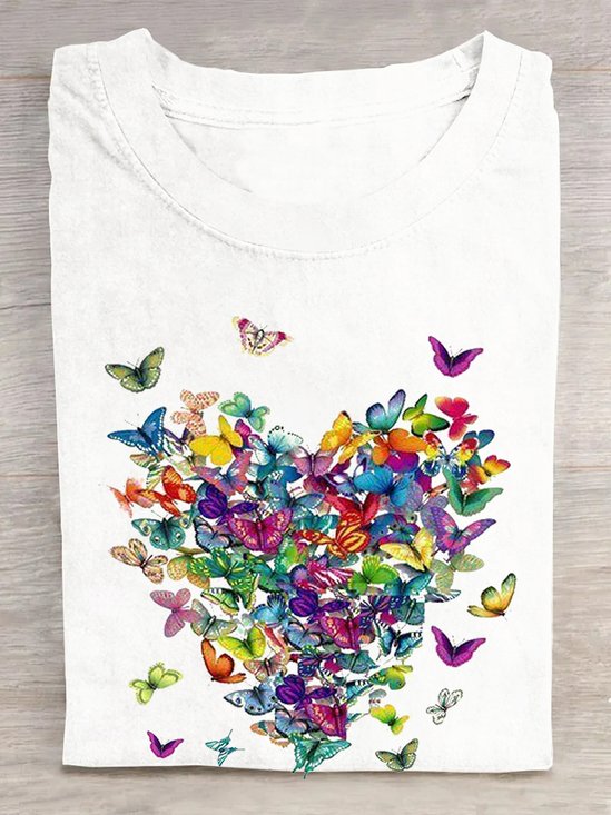 Loose Casual Crew Neck Butterfly T-Shirt