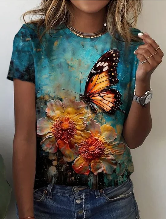 Casual Butterfly Loose Jersey T-Shirt