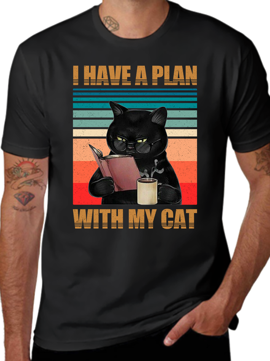 I HAVE A PLAN WITH MY CAT CREW NECK T-SHIRT
