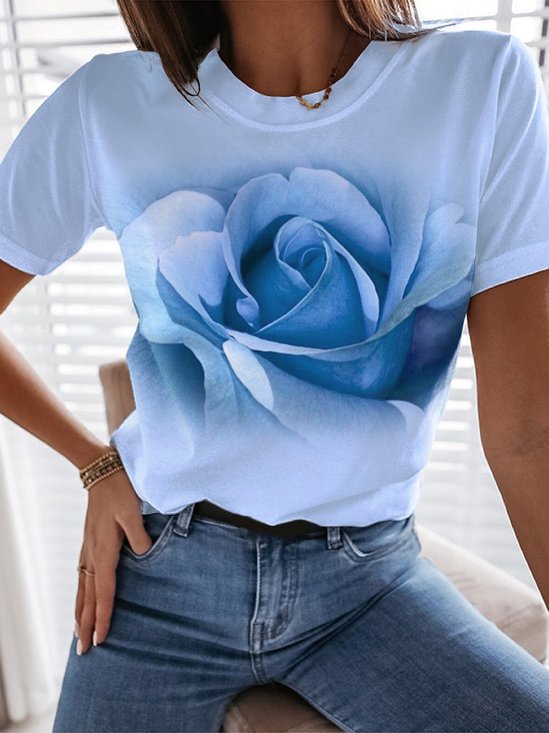 Jersey Casual Floral Loose T-Shirt
