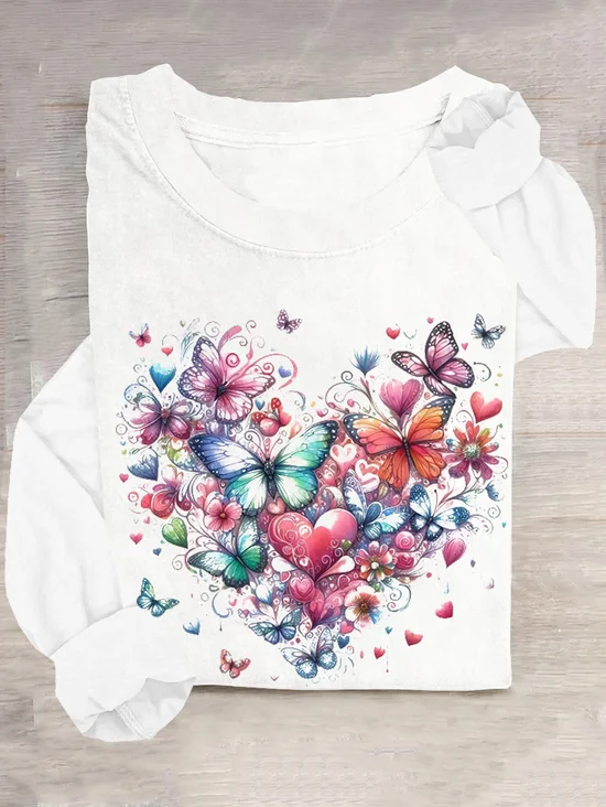 Butterfly Crew Neck Casual Cotton T-Shirt