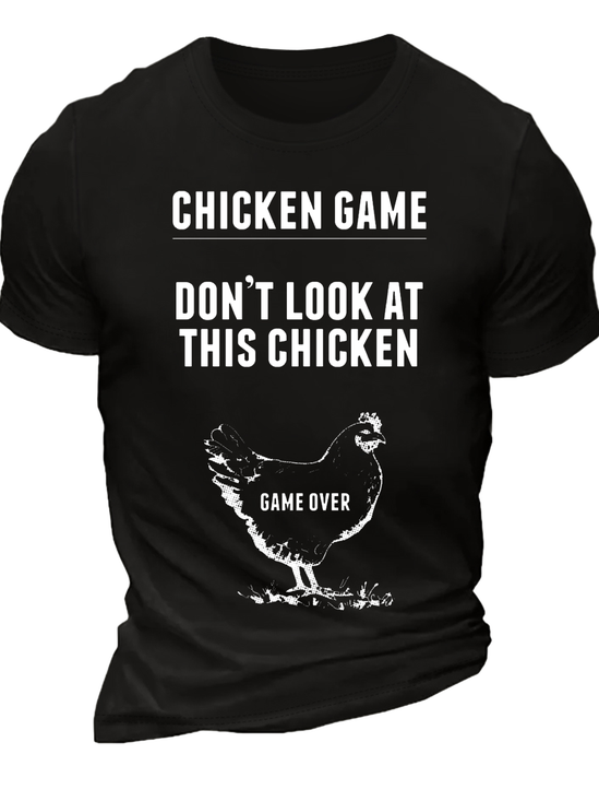 Men's Funny Chicken Game Graphic And Letter T-Shirt