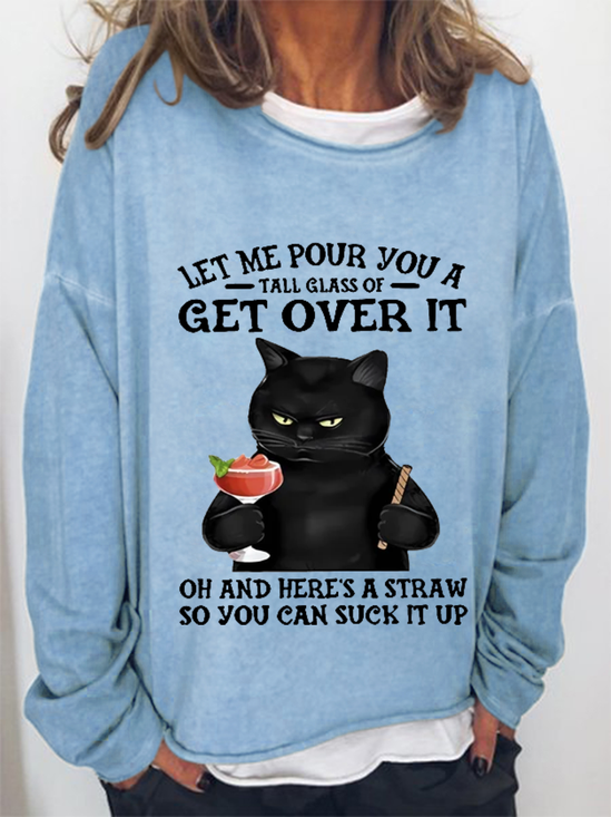 Women's Black Cat and drink Funny Sweatshirt