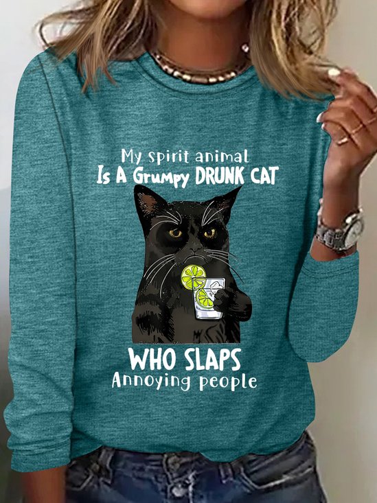 My Spirit Animal Is A Grumpy Drunk Cat Who Slaps Annoying People Sarcastic Long sleeve Shirt