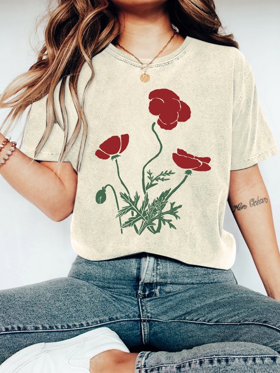 Poppy flower Vintage Distressed Shirt