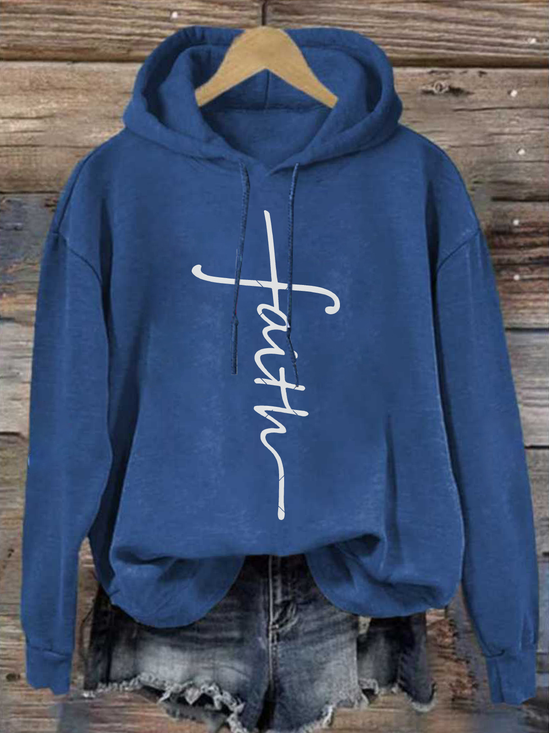 Faith Cross Casual Text Letters Hoodie