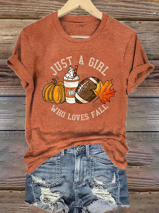 Women's Just A Girl Who Loves Fall Printed Casual T-Shirts