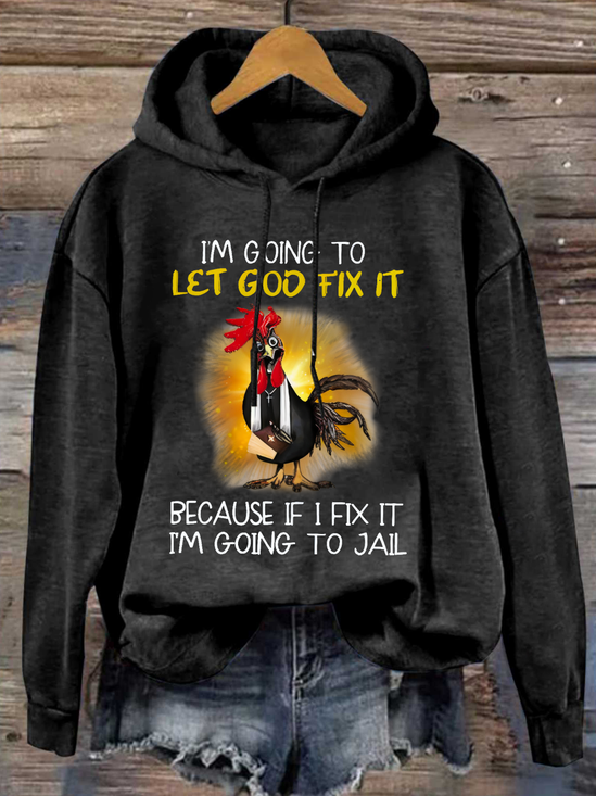 Let God Fix It Text Letters Loose Casual Hoodie