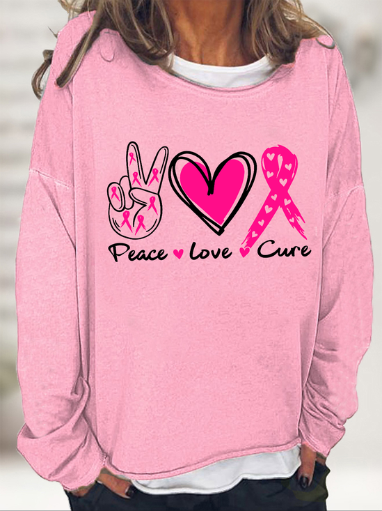 Peace Love Cure  Breast Cancer Cotton-Blend Casual Loose Sweatshirt