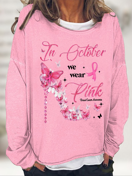 Breast Cancer Cancer Support Casual Cotton-Blend Sweatshirt