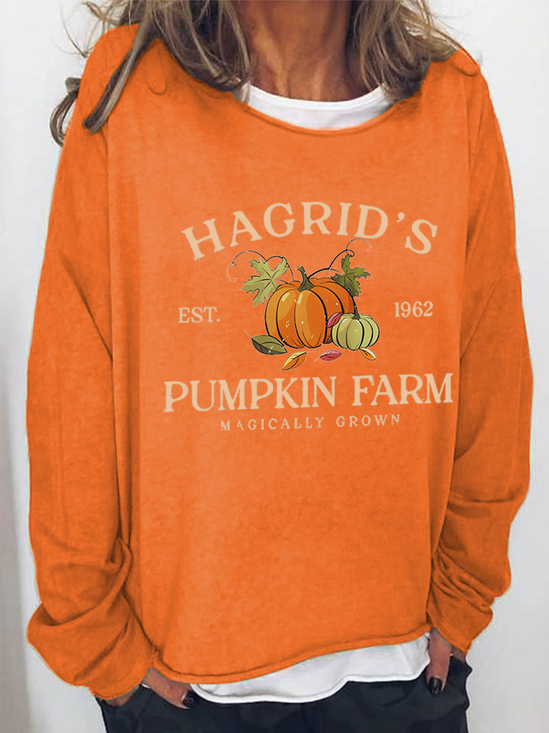 Women's Hagrid'S Pumpkin Patch Print Crew Neck Casual Sweatshirt