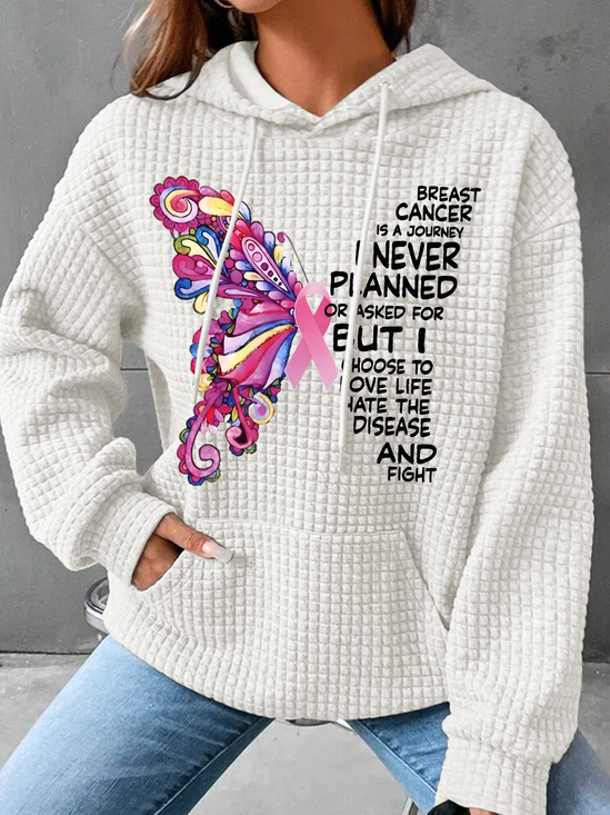 Breast Cancer Awareness Butterfly Graphic Simple Loose Hoodie