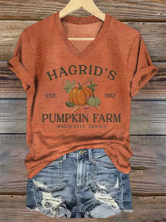 Women's Hagrid'S Pumpkin Patch Print Text Letters Crew Neck Casual Loose T-Shirt