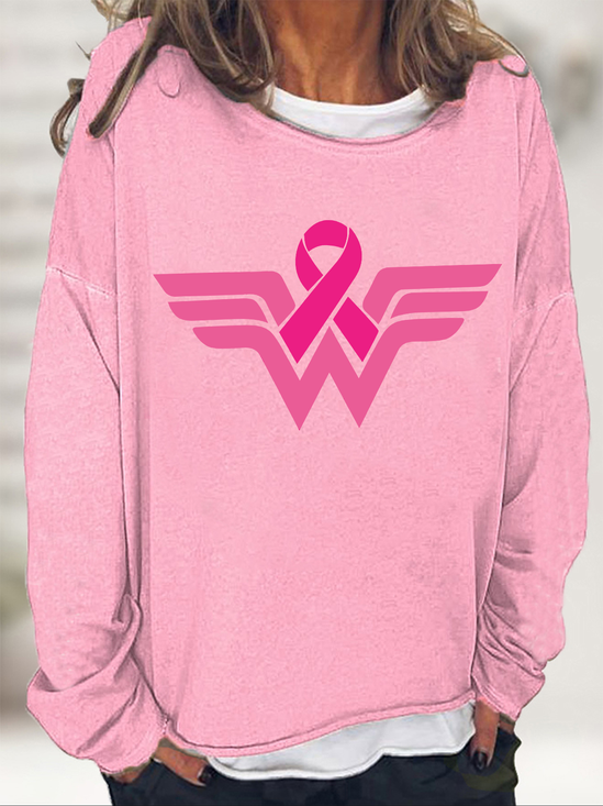 Breast Cancer Woman Casual Crew Neck Cotton-Blend Sweatshirt