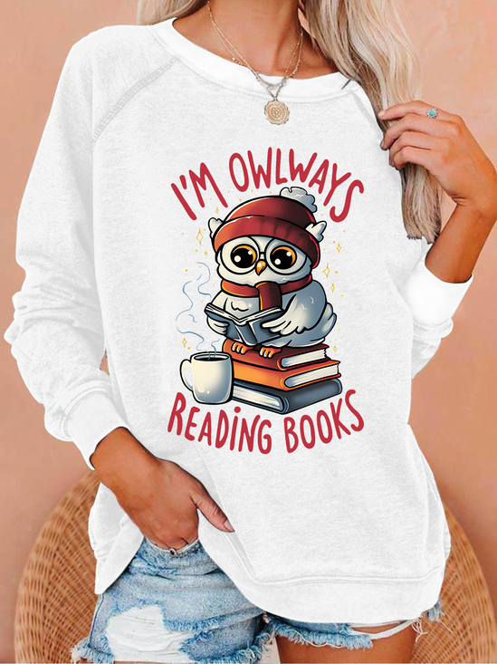 Owlways Reading Books Text Letters Casual Crew Neck Sweatshirt