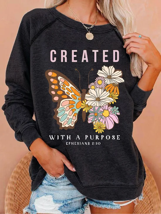 Created With Purpose Christian Casual Text Letters Sweatshirt