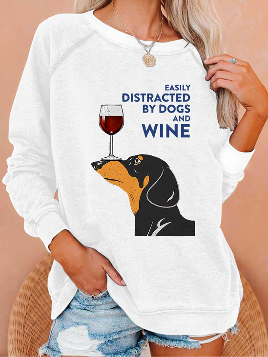 EASILY DISTRACTED Crew Neck Casual Text Letters Sweatshirt