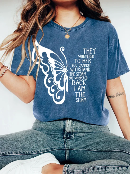 Women's Butterfly Letters Vintage Distressed Shirt