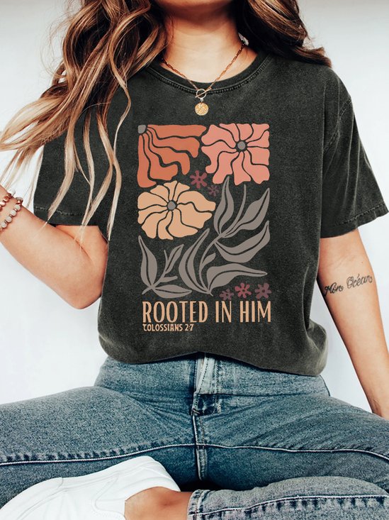 Rooted In Him Christian Vintage Distressed Shirt