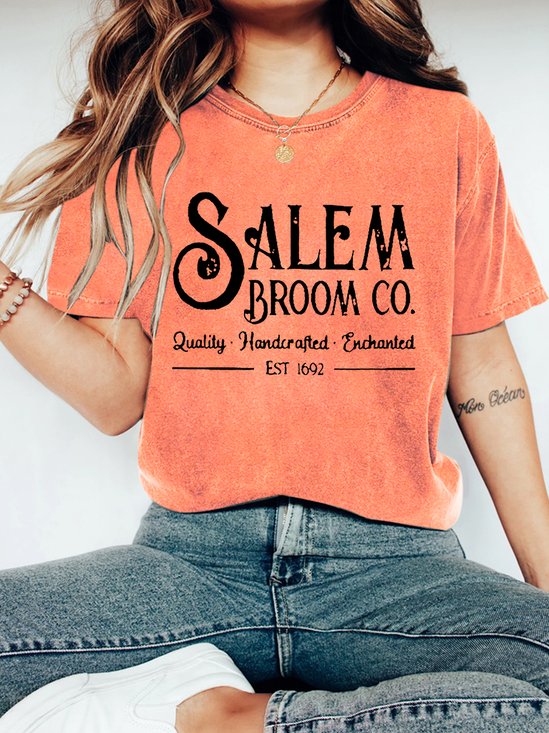 Halloween Women's Salem Broom Co Quality Handcrafted Enchanted Est 1692 Printed Vintage Distressed Shirt