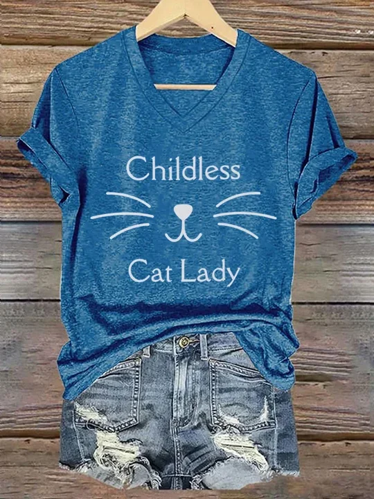 Women's Childless Cat Lady Casual V-Neck Tee